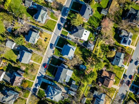 Shot of suburban homes in Maryland from above